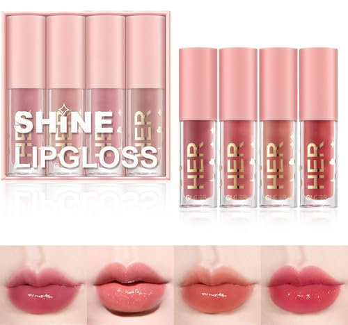 4pcs Glitzer Lipgloss, Schimmer und Glanz Lip Gloss, Flüssiger Lippenstift, Dauerhaft Wasserfester Flüssig-Lippenstift-Set