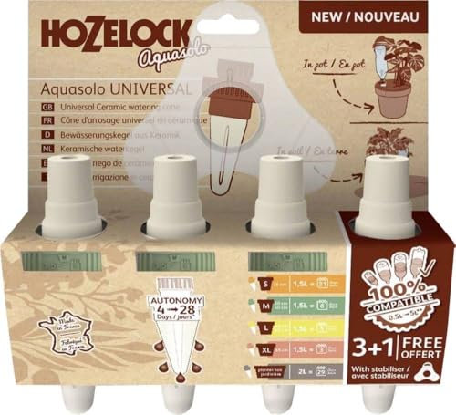 Hozelock - Large Aquasolo Universal Watering Cones For 1.5L To 5L Bottles, Providing Up To 15 Days Of Watering For Indoor/Outdoor Plants. Includes Stabiliser. Ideal For 45-60cm Pots