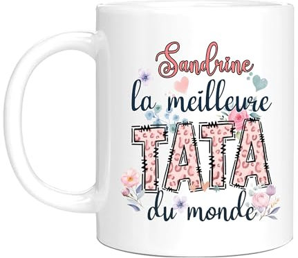 HALUMI - Taza con nombre personalizado para la mejor tía y la taza original personalizable para la mejor tata del mundo, idea de regalo para Navidad, cumpleaños, anuncio de embarazo, mujer, taza de