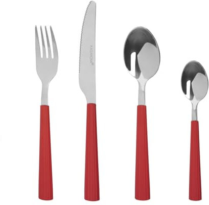 Set 16 posate in acciaio manico rosso Stripes