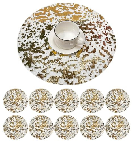 Tovagliette rotonde dorate da 10 pezzi, tovagliette per la colazione, tovagliette rotonde in rete, adatte per la decorazione della tavola, cucina, ristorante, matrimonio, festa