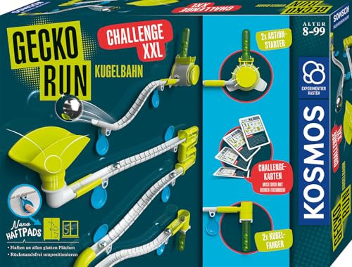 KOSMOS 621285 Gecko Run Challenge XXL, mit Aufgabenkarten und 2 Starter Sets, Erweiterungen, Kugelbahn für Kinder, Vertikale Kugelbahn, Murmelbahn, Konstruktionsspielzeug ab 8 Jahren