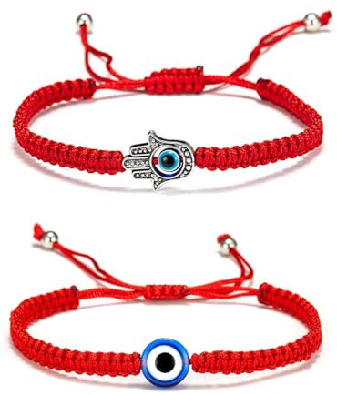 MYGLOAR Böser Blick Armband - Handgemachte Rote Schnur, Tibetischer Stil, Verstellbar, Evil Eye, Türkisches Auge, 2 Stück