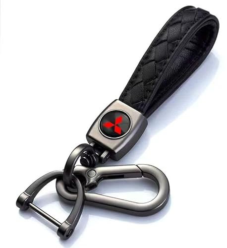 Auto Schlüsselanhänger für Mitsubishi ASX 2010-2022 2023 2024, Schlüsselanhänger Schlüsselanhänger Leder mit Logo für Auto Ersetzen Zubehör,Bla-ck-L
