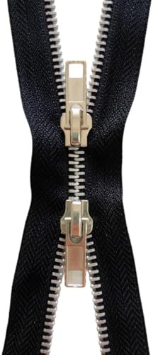 AMANTE NSF - Cerniera Doppio Cursore, Zip Divisibile con Doppia Apertura, Catena 5 in Alluminio (Nero, 75 cm)