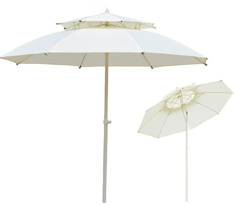 WATAOW 2,5m Gartenschirm, 2-lagiger Terrassenschirm, Neigbarer Sonnenschirm, 8 Stabile Rippen,UV-Schutz, Wasserdicht, Marktschirm, Geeignet Für Schwimmbad Balkon Strand(White)