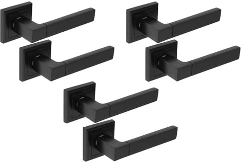 Hunta HANDLEZONE® 3 Sets Reno Lever On Square Rose Door Handles, Internal Passage Latch Handles - Black Matt