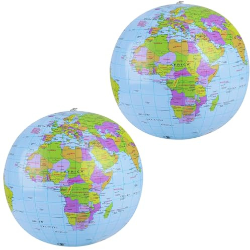 Aufblasbarer Globus,2 PCS Erde Globus Weltkugel Aufblasbar PVC Weltkugel Erde Wasserball Geographie Weltkarte Wasserball Kugel für Jugendliche Schule Bildung Unterricht Global 40cm