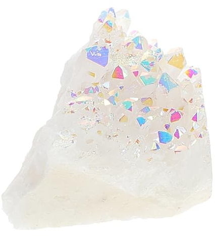 Baluue Titanbeschichteter Quarz Kristallcluster mit Engel Druzy Natürliche Rohsteine zur Luftreinigung und Lehrprobe für Yoga und Büro