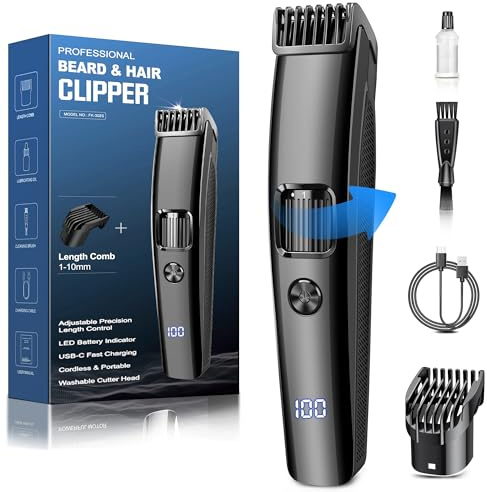 Beard Trimmer Men, Electric Shavers with 1-10 mm Zoom Wheel, Cordless Hair Clippers with Battery Indicator, Electric Razor USB Rechargeable, All-in-one Kit for Face & Body Grooming, Black