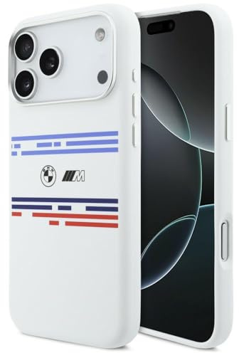CG MOBILE BMW M Silikon-Horizontalstreifen kompatibel mit MagSafe-Hülle für iPhone 17 Pro Max (Weiß)