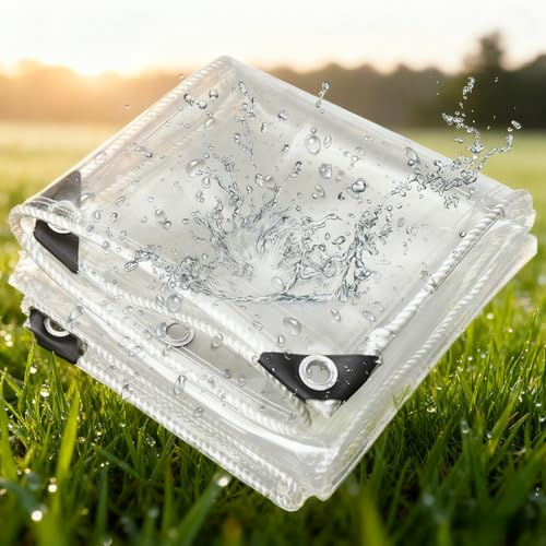 Plane Transparent mit Ösen 90 x 150 cm Wasserdicht Durchsichtig UV Best Ndig, Faltbar Reißfest Wetterfeste Plane mit Ösen Transparent Nach Maß für Außenbereich Terrasse, A