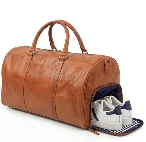 SID & VAIN große Reisetasche echt Leder - Sporttasche Skyler groß - Weekender Handgepäck mit Schultergurt - Ledertasche Herren und Damen braun handgefertigt