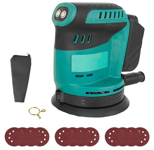 Cordless Orbital Sander, 125mm Electric Sander with 12Pcs Sanding Sheets, 3-Speed Settings, Ideal for DIY Sanding Polishing Finishing Woodworking(No Battery)