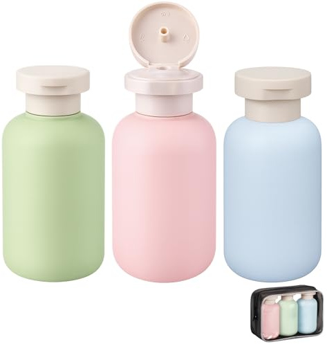 QyueQyat 3 Travel Shampoo Bottles, Refillable Containers for Toiletries, Includes Storage Bag Silicone Bottle for 100 Ml