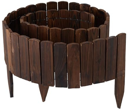 Relaxdays Beeteinfassung, 200 cm lang, flexibel, Sichthöhe: 20 cm, zum Stecken, Holz, Beetzaun, Rasenkante, Dunkelbraun