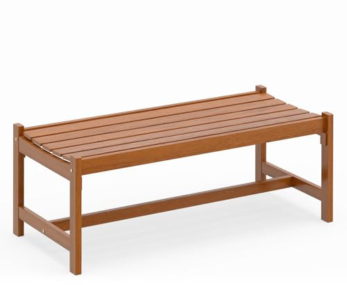 FANTASK Banco de 2 plazas Resistente a la Intemperie, 112 x 51 x 41,5 cm, Banco de jardín de Madera Dura sin Respaldo, Banco para Flores, Banco de balcón para jardín, balcón, terraza, Natural (1)