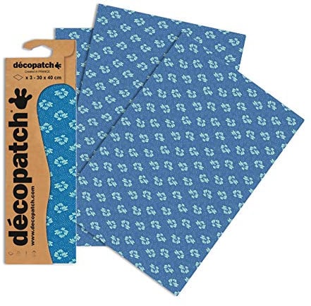 Décopatch Papier No. 752 (blau Stickblümchen, 395 x 298 mm) 3er Pack