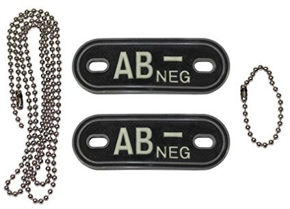 Copytec Dog Tag Blutgruppe AB- Neg Negativ Bundesheer Erkennungsmarke Notfall Kette 3D Rubber PVC Tactical 2,5x7cm #20494