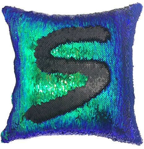 YOUR SMILE Mermaid Throw Pillow Case Magic Reversible Sequins Decorative Cushion Cover Pillowcase for Couch Sofa Bed,16 X 16 Inches,(Green/Black)