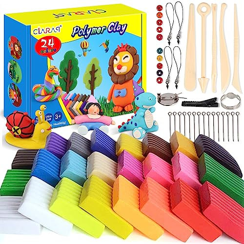 CiaraQ Polymer Clay Age 3+, 24 Colors Oven Bake Clay Safe and Nontoxic DIY Modeling Clay Set with Modeling Tools, Clay Toy for Kids
