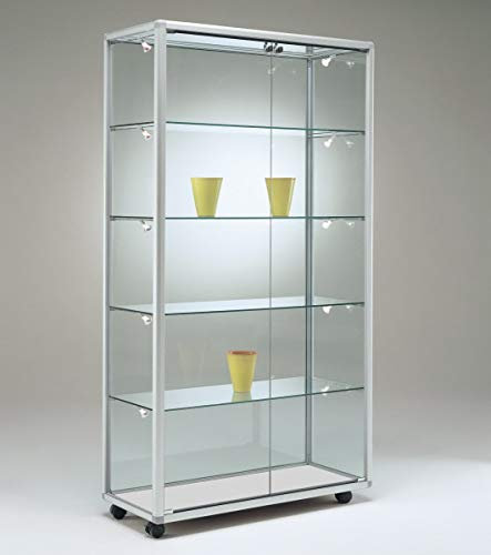MHN Glasvitrine T 42,5 x B 79 x H 184,5 cm - schmale Glas Standvitrine abschließbar - Ausstellungs-Vitrine ohne Beleuchtung - mit Spiegel-Rückwand