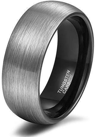 Titaniumcentral 6mm 8mm Damen Herren Wolfram Ring Ehering Hochzeitsband Trauringe Pinsel Silber mit Schwarz Blau
