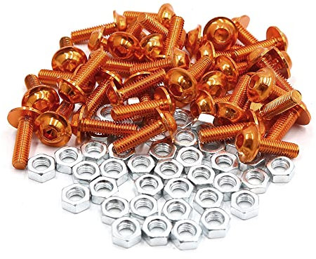 sourcing map 40 Stück Motorrad Schrauben Muttern M6 Aluminiumlegierung Schrauben Mutter Ersatz Orange