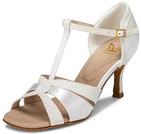 JIAJIA 20519 Latino Sandali da Donna Tacco Svasato da 2.7 Super Satin Scarpe da Ballo