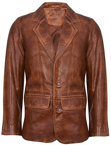 Men's Tan Genuine Leather Blazer Soft Real Italian Tailored Vintage Jacket Coat 5XL