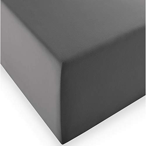 fleuresse 1119 XXL Jersey Stretch Spannbetttuch (96% Baumwolle, 4% Elasthan), mit Rumdumgummizug, Ökotex 100, für Matratzen bis 40 cm Höhe, 180 x 200-200 x 220 cm, steingrau