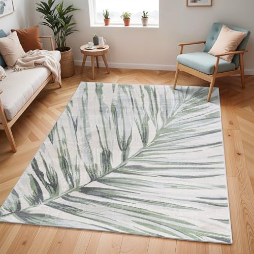 Livabliss Auray Abstract Rug - Area Rugs Living Room 200x275 cm, Dining Room, Lounge, Kitchen, Bedroom - Modern Marble Large Rug, Soft Luxurious Easy Care Medium Pile, Cream, Green, Grey