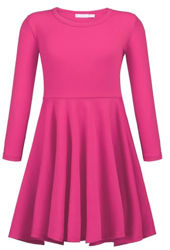 trudge Robe à Manches Longues pour Filles Rose Rouge Robe de Soirée Robe d'hiver en Coton Robe de Noël Robe de Fête pour Enfants Robe Patineuse 140/9-10 Ans
