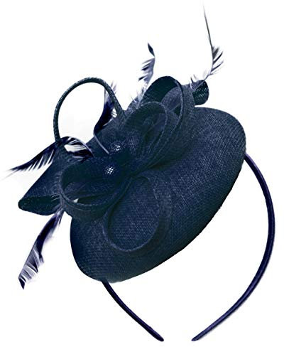 Caprilite Sinamay Fascinator mit Perlen, rund, Pillbox-Schleife, für Damen, Hochzeit, Ascot Races, Marineblau