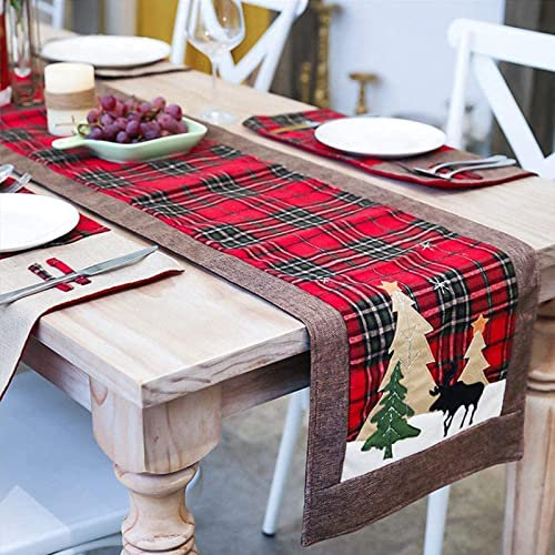 AVEKI Tischläufer mit Weihnachts-Motiv mit Weihnachtsbaum und Hirsch Baum und Hirsch