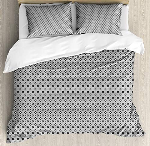 ABAKUHAUS geometrische Rhombus Bettbezug Set für Einzelbetten, Punkt-Verbindung, Milbensicher Allergiker geeignet mit Kissenbezug, 230 x 220 cm - 70 x 50 cm, Charcoal Grau und Weiß