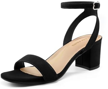 DREAM PAIRS Women's Heel Sandals Ankle Strap,Black/Suede,7