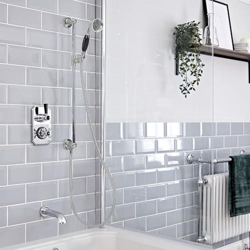 MILANO Thermostatic Mixer Valve Riser Rail Bath Spout Chrome Black