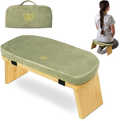 Florensi Meditation Bench - Bamboo, Foldable & Ergonomic Meditation Stool - Sturdy Prayer Bench with Meditation Cushion, Comfortable for Kneeling or Sitting - Perfect for Deeper & Longer Meditation