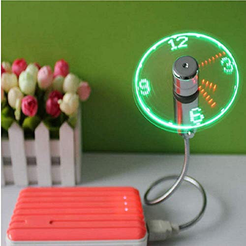 DishyKooker Desk Fan Vodcart USB LED Fan Clock with Metal Neck Portable Adjustable Magic Time Display Creative Gift