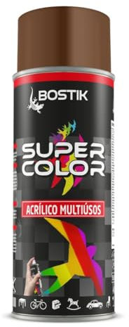 Bostik SUPER COLOR MARRÓN NUEZ RAL 8011, Pintura en Spray Acrílica para Uso Profesional y Doméstico, Multiusos, Secado Rápido, Acabado Brillante, Interior y Exterior, Bote 400 ml