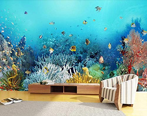 Fototapete 3D Tapete Kinderzimmer Deko Unterwasser-Weltaquarium Tapeten Vliestapete Wandbilder Wohnzimmer Schlafzimmer Wanddeko 250cmx175cm