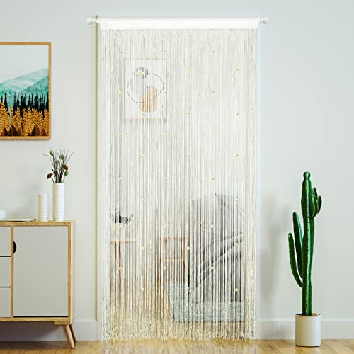 YaoYue Perlenvorhang Tür Fadenvorhänge für Tür Quasten Perlen hängende Fransen Hippie Raumteiler Fenster Flur Eingang Wandschrank Schlafzimmer Privatsphäre Dekor (100 x 200 cm, Champagner)