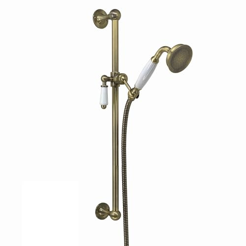 ENKI ES029 Traditional Slider Rail Kit, Antique Brass, Adjustable | Adjustable Height, Shower Head & Hose, Easy Install, Bathroom