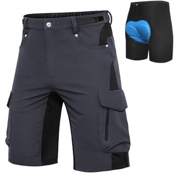 Cycorld MTB Hose-Kurz-Herren-Fahrradhose-Gepolstert, Schnelltrocknende MTB Shorts Radlerhose Atmungsaktiv Radhose Herren Kurz mit Verstellbaren Klettverschlüssen(Dark Grau, L)