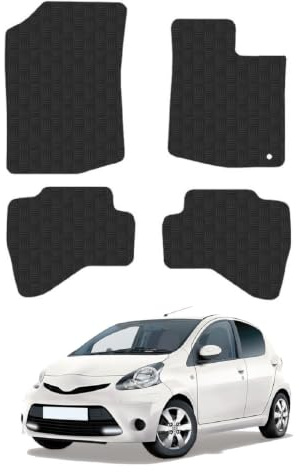 Fits Toyota Aygo (2012-2014) 3mm Rubber Car Floor Mats | Tailored Fit Carpet Floor Mats non Slip Black Trim Full Coverage Compatible Accessory Front Rear Anti Slip Granulated Backing