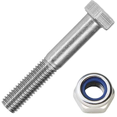 Sechskantschrauben mit Schaft M12x180 mm & Sicherungsmuttern M12 aus Edelstahl A2 (5 Stück) | DIN 931 & DIN 985 - Maschinenschrauben - selbstsichernde Sechskantmuttern von MESAROS®