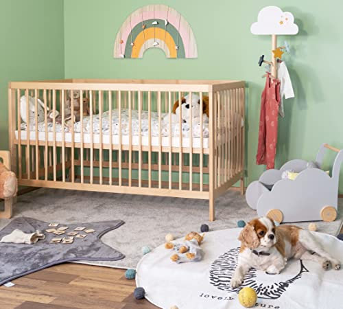 Alcube Mitwachsendes Babybett Toni aus hochwertiger Buche, mit Schlupfsprossen und Matratze, optional mit Bettkasten, in weiß (60x120, Natur - ohne Schublade)
