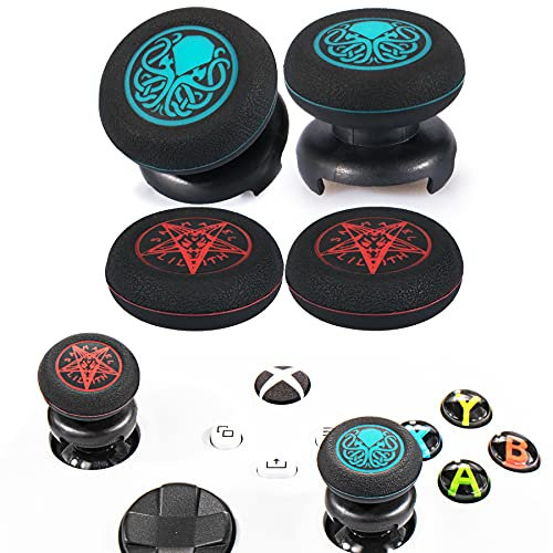 Playrealm FPS Thumbstick Extender & Drucken Gummi Silikon Griffabdeckung Thumb Grip Aufsätze 4 für Xbox Series X & Xbox One Controller(Cthulhu Abgrund Blau+Dämonen Kreis)