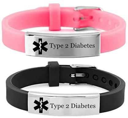 ForeverWill 2 Pack Typ 1 2 Diabetes Armband für Kinder Jugendliche Erwachsene Personalised Medizinische Warnung Silikon Diabetiker Bewusstsein ID Armreif für Mädchen Jungen Frauen Männer
